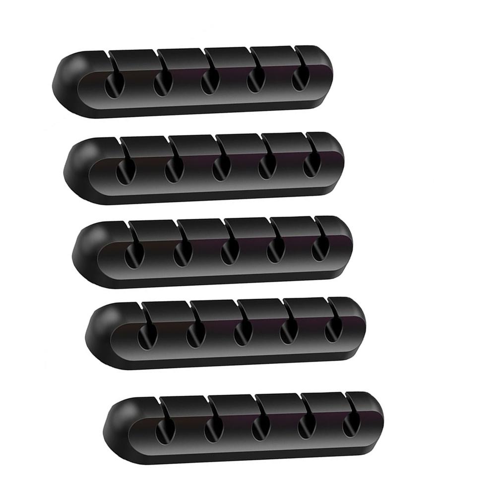 5pcs Cable Clips 5 Hole Silicone Cable Holder Wire Cord Organizer in Car Earphone Winder Desktop Management Holder (Color : Black)