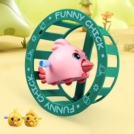 Wind-up Cartoon Chick Toy 360 Degrees Rolling Wheel Chick Toy Educational Toddlers Boys Girls Spring Clockwork Animal Spinner Wheel Toy