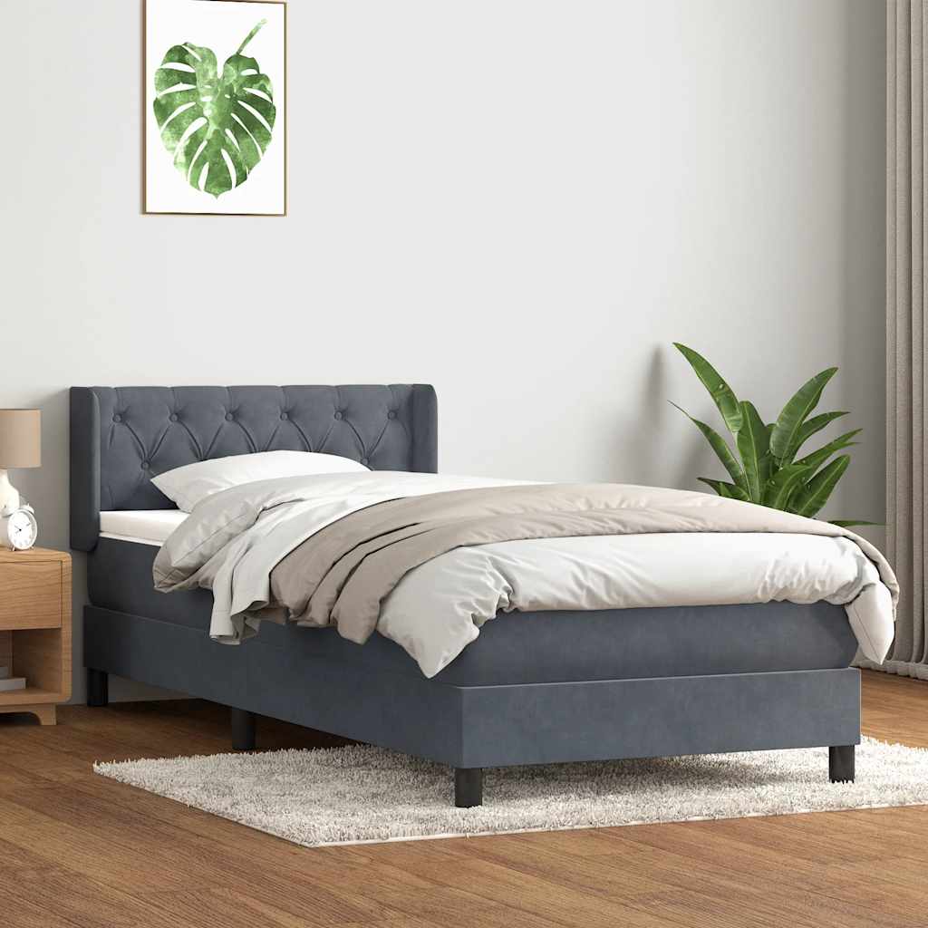 Box Spring Bed with Mattress Dark Gray 80x210 cm Velvet