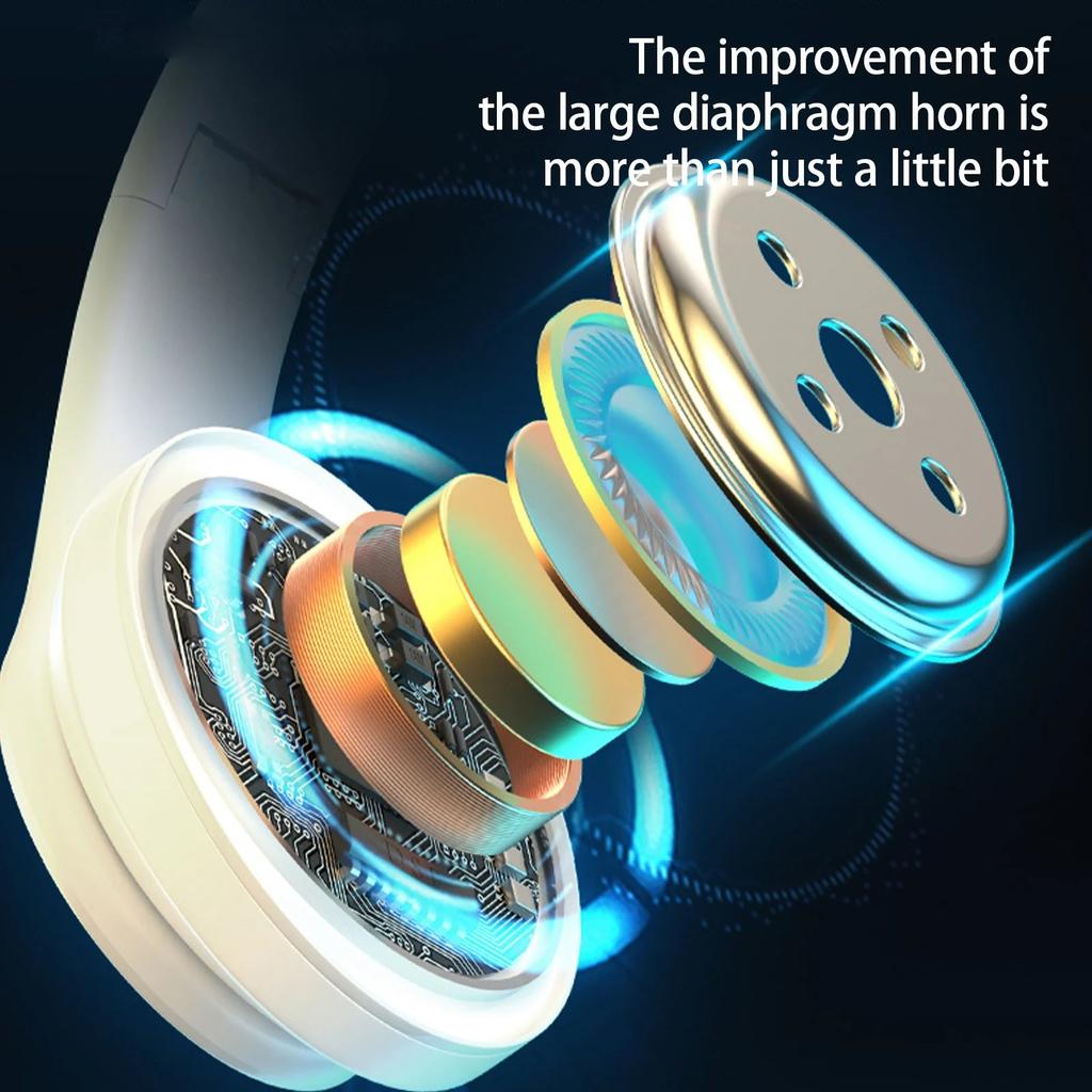 Active Noise Cancelling Wireless Bluetooth Headphone with RGB Light and Mic To Wear Surround Stereo Sound Super Long Battery Life Foldable Lightweight