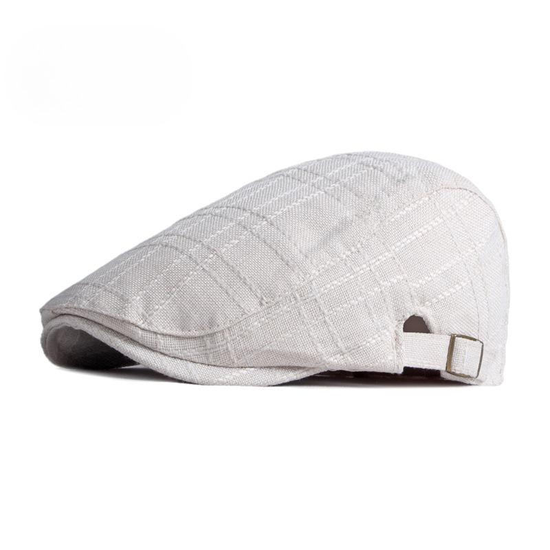 British Retro Faux Linen Flat Cap for Men Women Vintage Adjustable Beret Newsboy Hat Casual Breathable Peaked Forward Cap Korean Style