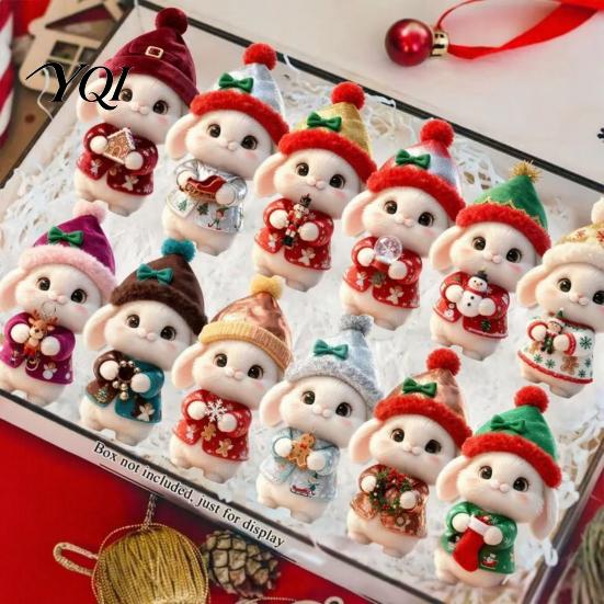 Christmas Garland Hanging Ornaments Bunny Wooden Ornament, 2D Flat Rabbit Decor with Santa Indoor Holiday Party Decorations Hat, Tree Pendant