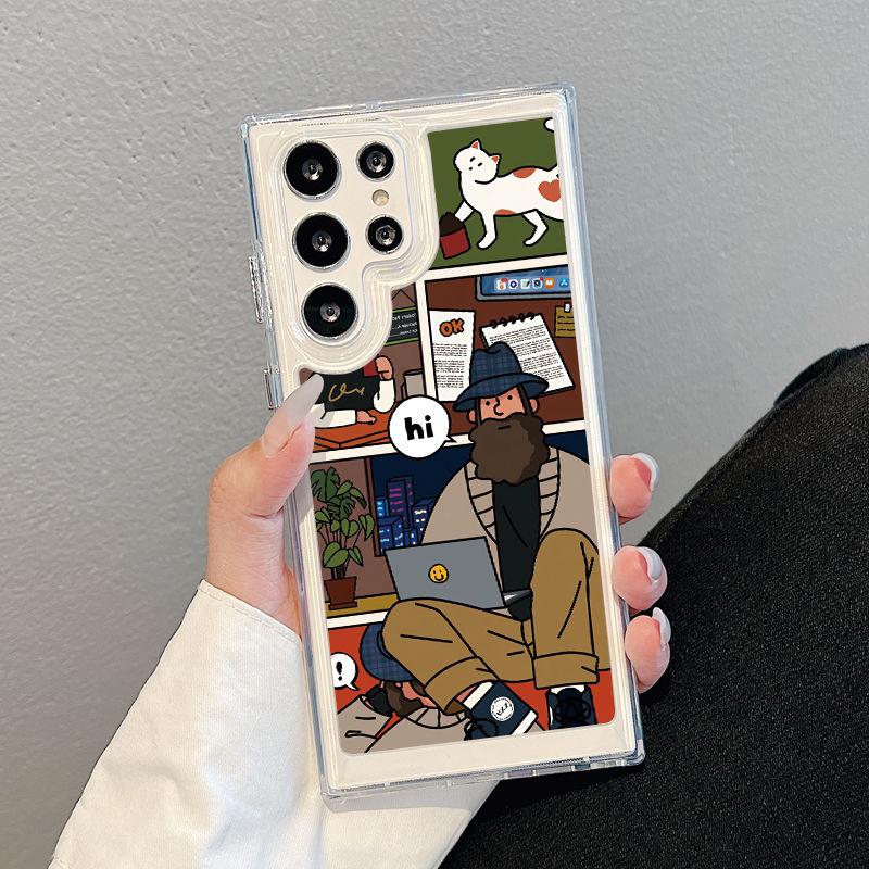 Чехол для телефона с мультяшным персонажем для Samsung S24ultra-прозрачный акриловый жесткий противоударный креативный чехол для Samsung S24/S23/S22/S21/Ultra/Plus