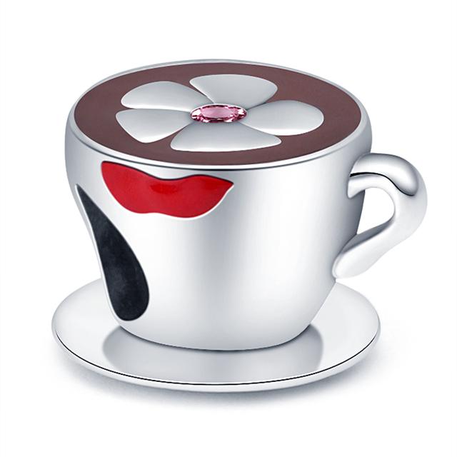 Стерлингового серебра 925 пробы, кофейная чашка, мороженое, бокал для вина, блестящие кулонные бусины с паве, подходящие для браслетов, ювелирных изделий