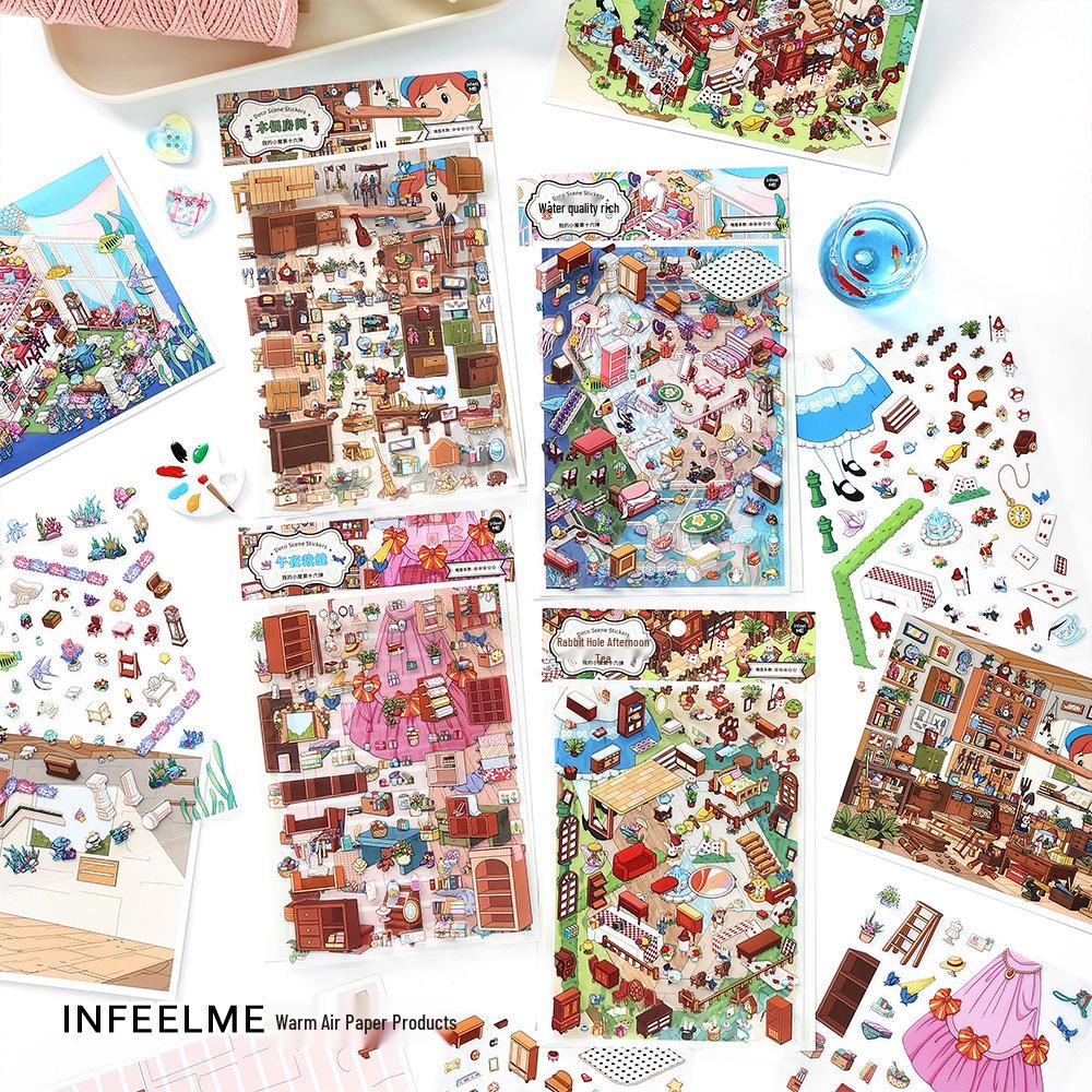 Infeel.Me Серия «Мой маленький домик» Наклейки с пейзажами (3 листа, Белый картон + ПЭТ 2,5D)