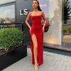 European and American Summer Camisole One Neck Slim Fit Backless Sexy Slit Dress Women's Clothing