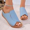 Fashion Comfortable Soft Sole Non Slip Mom's Shoes Casual Pu Slip On Sandals Round Toe Medium Wedge Heels Slides Women 2025 Summer