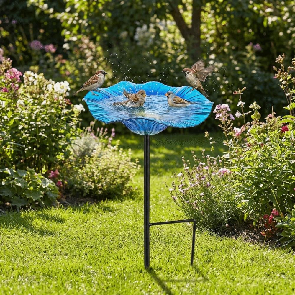 Flower Shaped Standing Bird Basin Detachable Bird Watering Station Bird Water Drinker Garden Decor