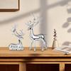 Silver Deer 2PCS Electroplated Silver Deer Figurine Handicraft Piece Resin Sculpture Christmas Center Table Decorations For