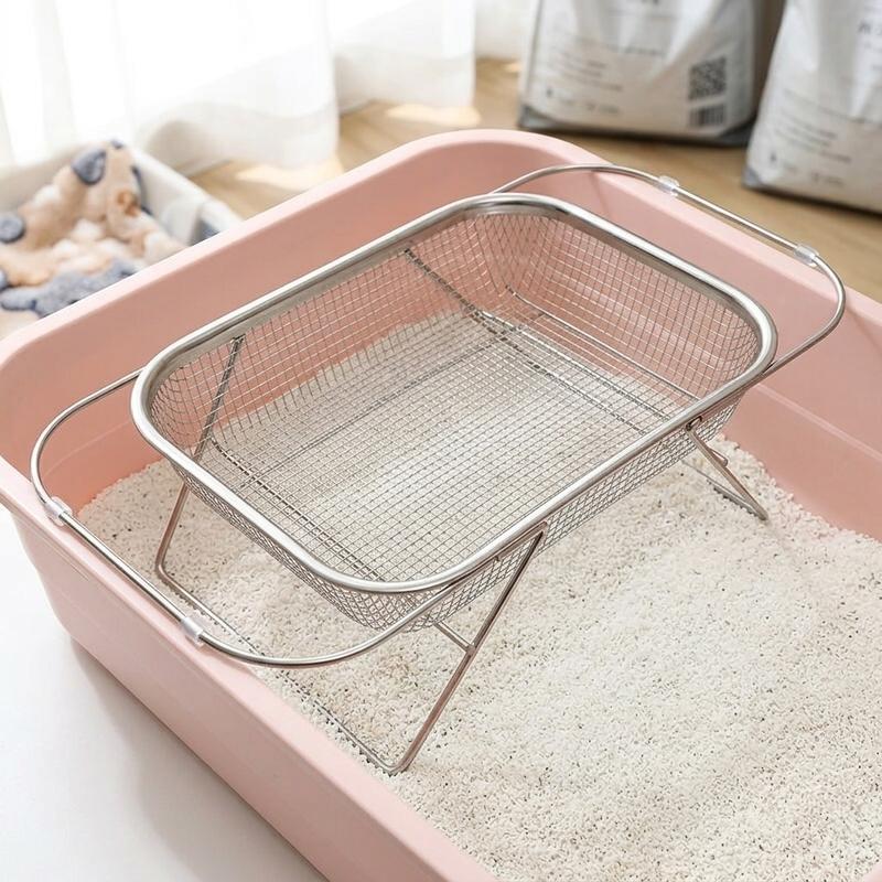 Litter Sifter and Stainless Steel Litter Scooper Fine Mesh Sifting Tool Pet Supplies for Big Adult Cats and Owner