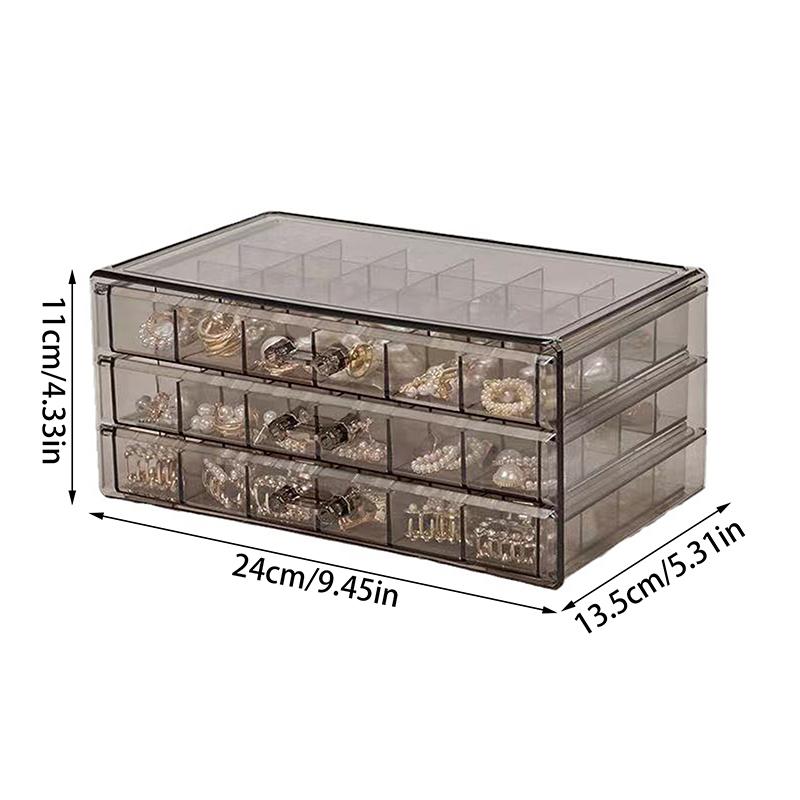 1 Pack 3 Layer 72 Grid Large Capacity Ring Earring Necklace Jewelry Storage Box Desktop Drawer Organizer Dust-Proof Storage Box