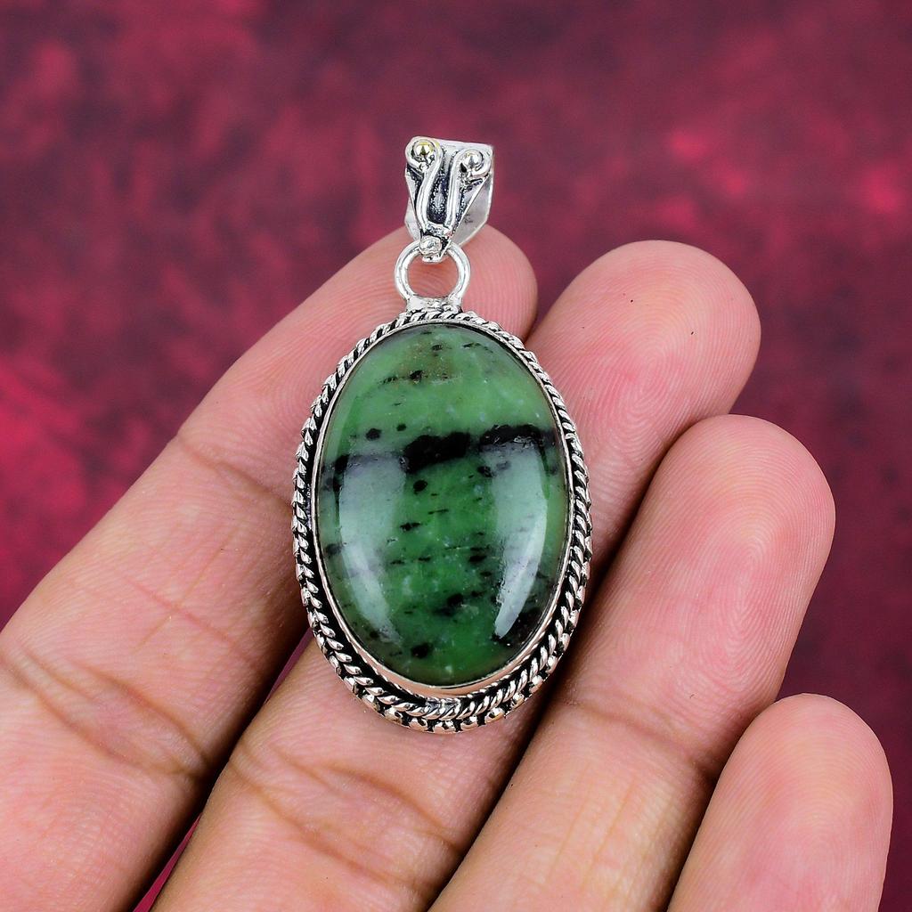 Ювелирные изделия с подвеской из рубина и зоизита, подвеска ручной работы из стерлингового серебра 925 пробы, ювелирные изделия новейшего дизайна