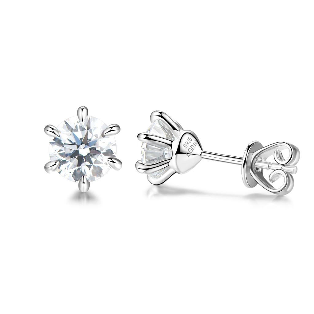 Earrings for 6 one diamond pure round cut artificial diamond silver base metal platinum plated female gift with wrapping included women, unisex,