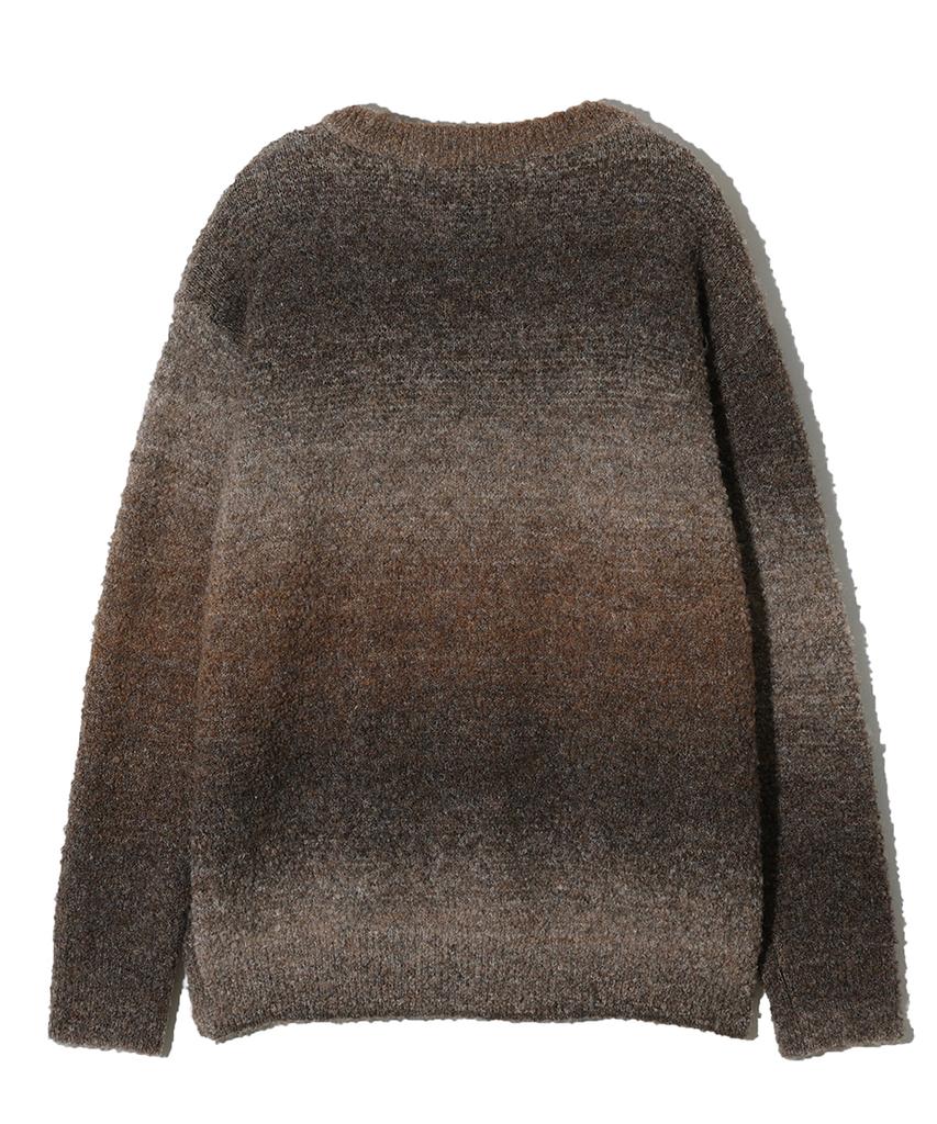NODU Npn Gradient Boucle Two-Tone Striped Round Neck Long Sleeve Knit [Brown]