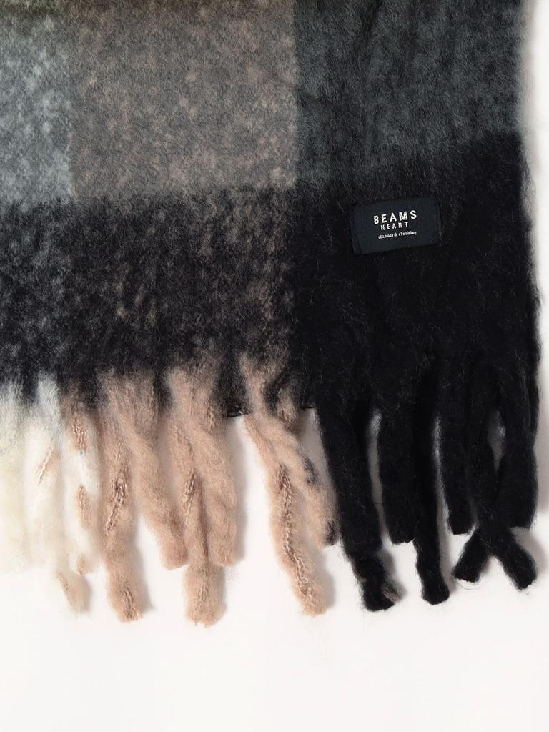 Beams Heart Shaggy Check Scarf, Men's, Green, One Size