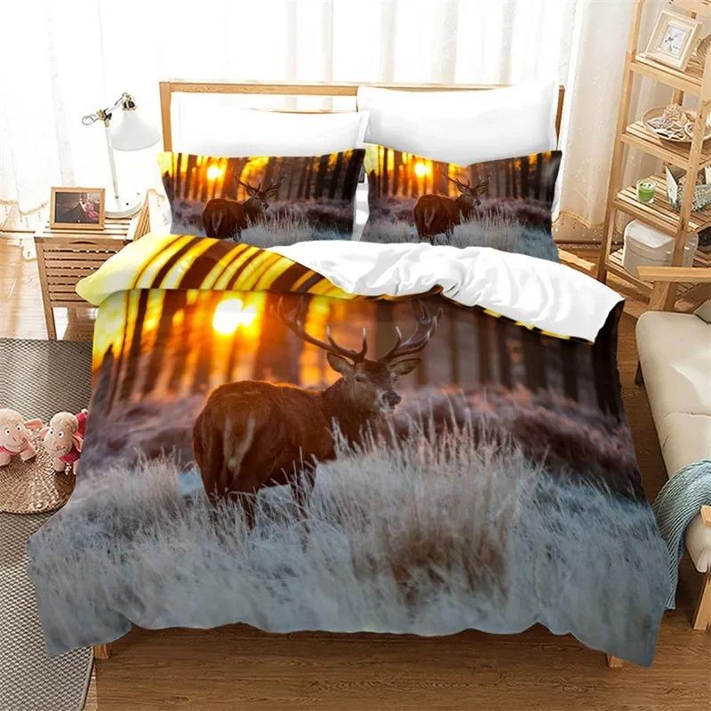 Warm Comfortable Sunset Wildlife Deer Elk Giraffe Animal Theme For Teen Boys Girl Bedroom Decor Full King Comforter