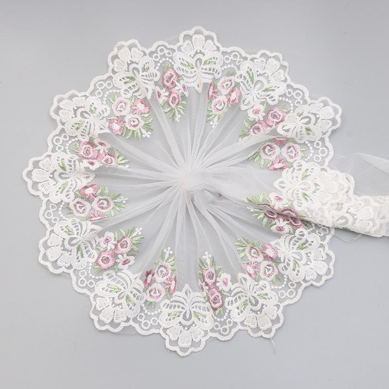 1Yard/91cm Mesh Pink Flower Embroidery Lace Trim Sewing Crafts Lace Edge Skirt Accessories