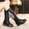 Обувь Элегантная обувь на низком каблуке для женщин Зимние сапоги на плоской подошве с высоким голенищем для женщин Длинные рабочие сапоги со стразами Готическая распродажа Гот