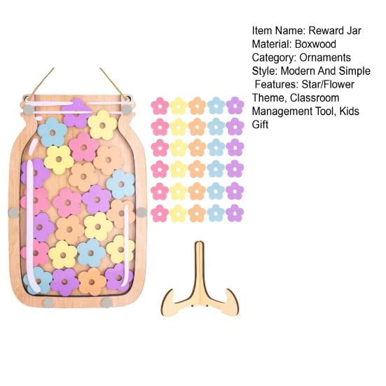 Wooden Reward Jar with 25 Colorful Stars Flowers Kids Students Potty Training Positive Behavior Chart System Home Classroom Management Tool
