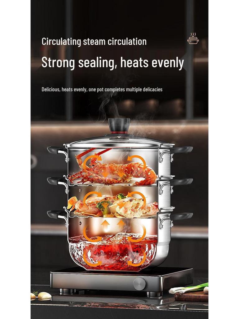 Qiaofangchu 304 Stainless Steel Steamer Pot: Thickened for Cooking Noodles, Soup, and Milk On Induction and Gas Stoves.