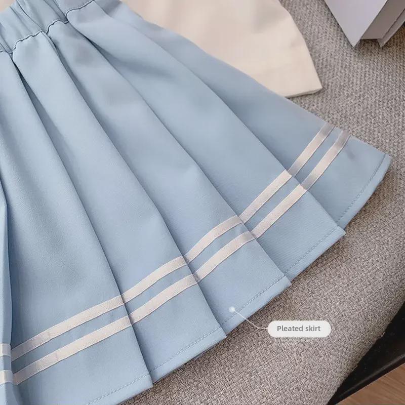 Корейский женский костюм в стиле JK с коротким рукавом для колледжа: Летний комплект из двух предметов: юбка в складку и рубашка для детей