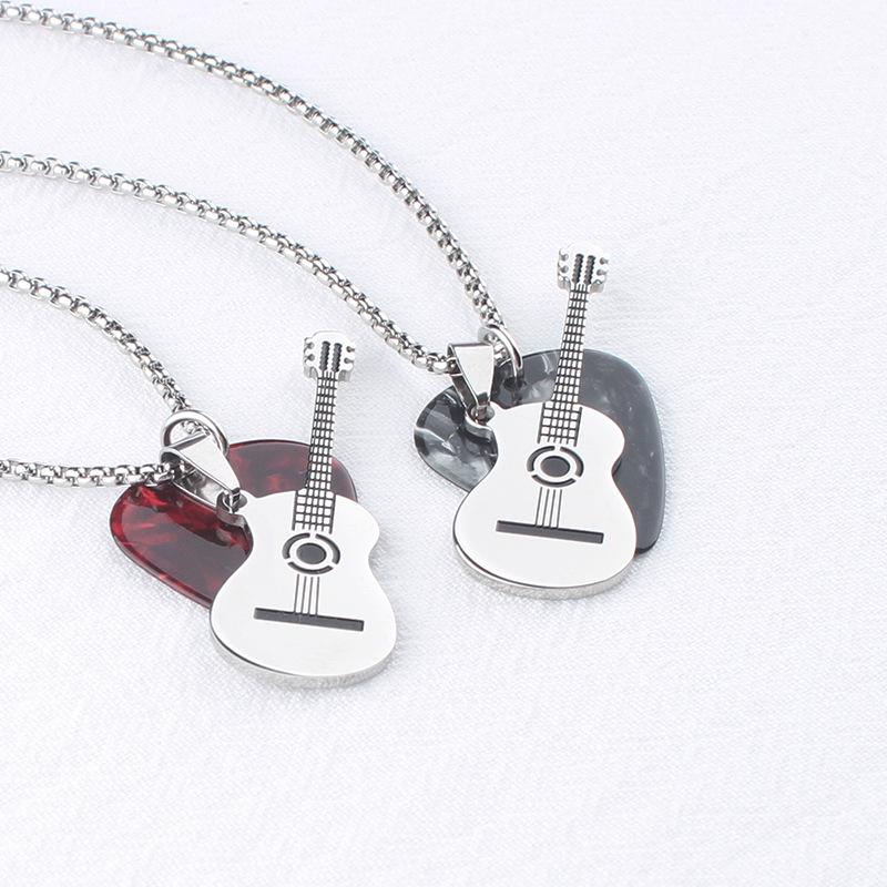 Men's Stainless Steel Guitar Pick Pendant Necklace - Rock Style, Non-fading, Ideal for Couples