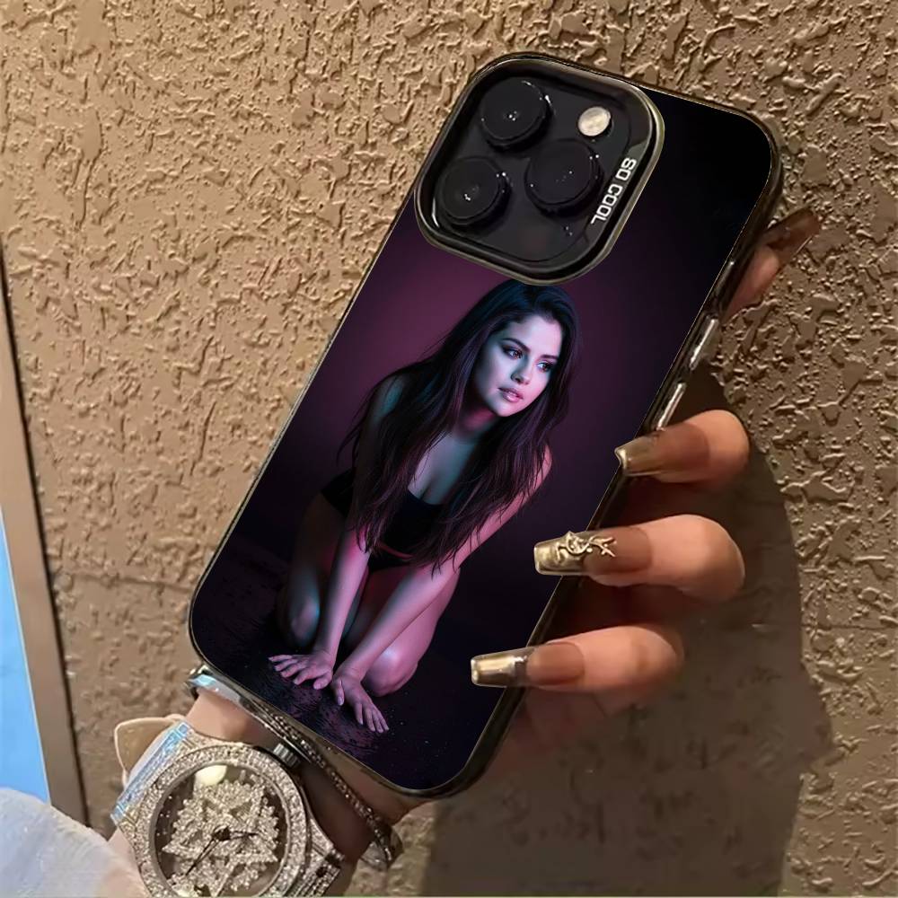superstar-Selena- Gomez For iPhone 17 16 15 14 13 12 11 Pro Max XS 17 Air Silicone Colored Silver Bumper Cover