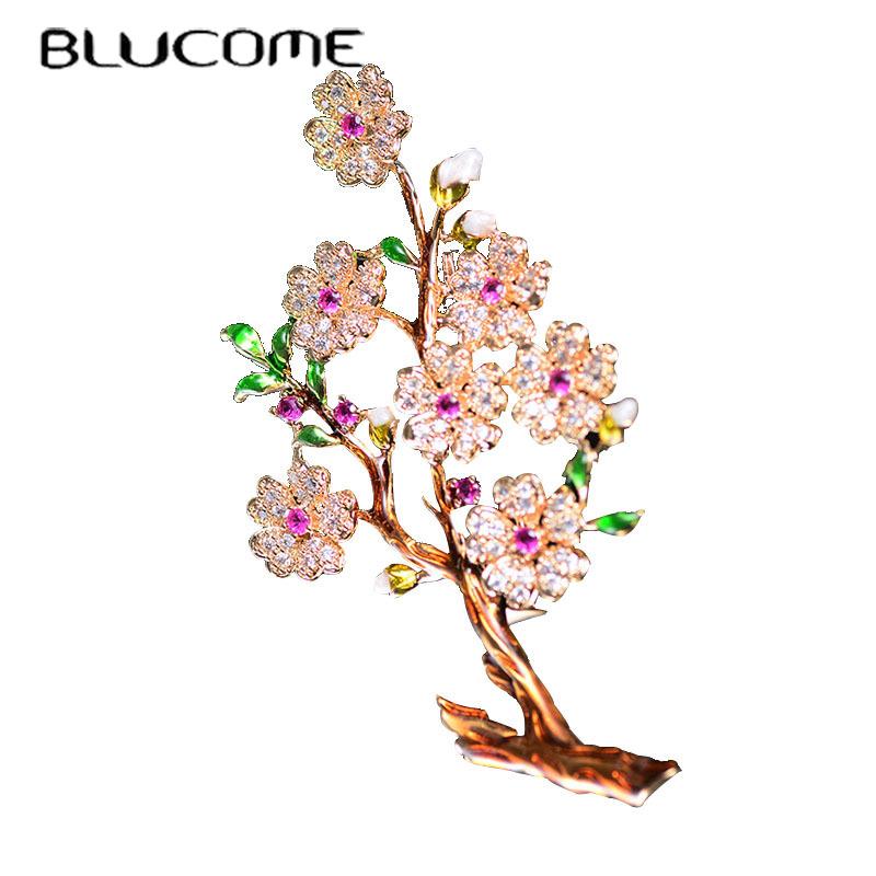 Blucome Роскошные чешские стразы, цветочные броши, женские золотые медные свадебные банкетные броши, булавки для лацканов, подарки