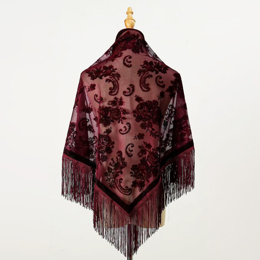 Новая бархатная жаккардовая треугольная шаль с кисточками, ретро-платье-шаль Cheongsam, треугольный шарф для банкета