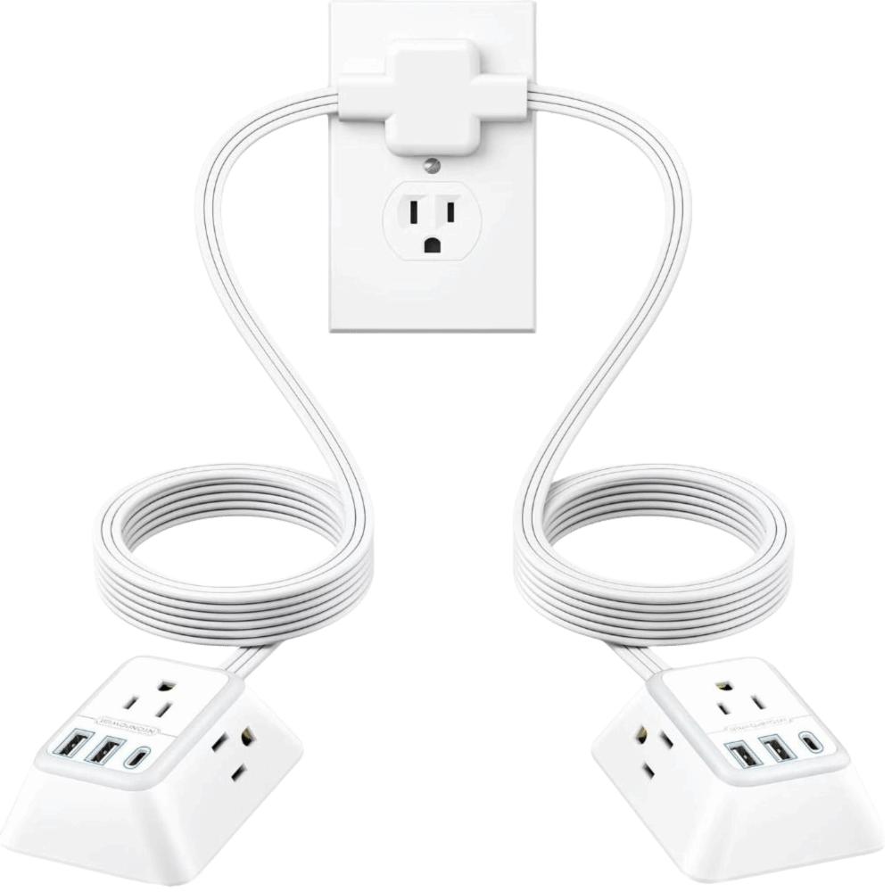 12FT Length Twin Extension Cord 2 USB-A Ports Split Power Strip Overload Protectio