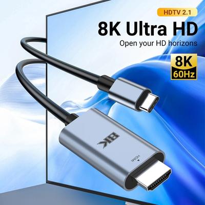 Кабель 8K UHD Type-C - HDMI с разрешением 8K 60 Гц/4K 120 Гц, идеально подходит для потоковой передачи игр, поддержки iPhone 15 серии, Samsung S, Mac Pro Switch