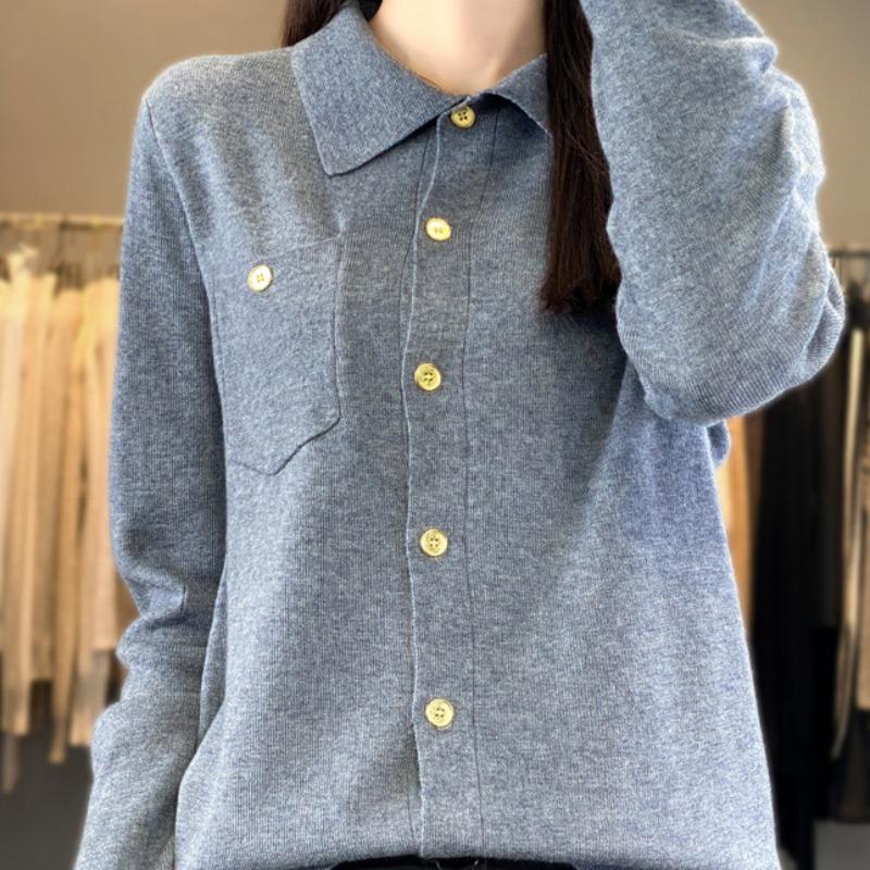 YYFS Женская мода, повседневный однотонный принт, осень-зима, свободные свитера с длинными рукавами и воротником-поло