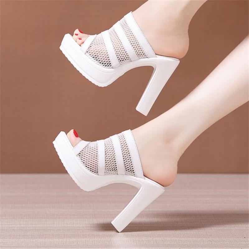 Женские летние тапочки на высоком каблуке, женские повседневные туфли на платформе с открытым носком, натуральная кожа, летние женские сандалии 32-43