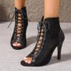 Open Toe Women Cool Boots Ankle High Heels Sexy Shoes Fashion Lace Up Suede Pumps Autumn New Trend Designer Dress Zapatos