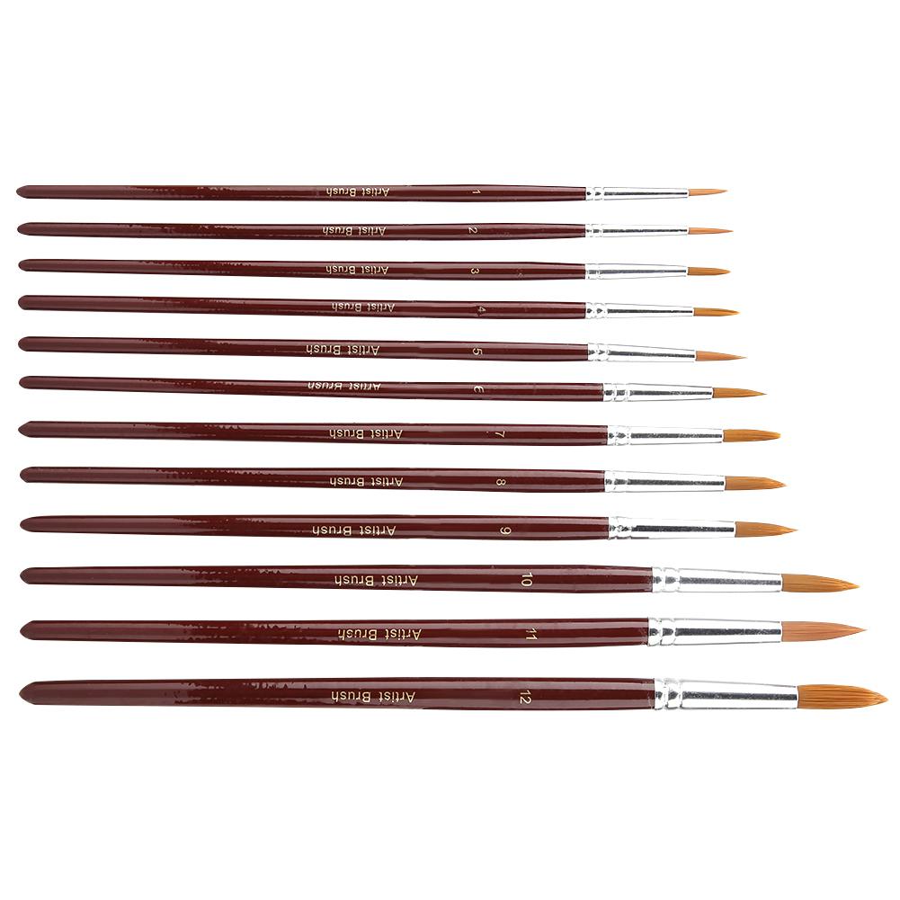 12Pcs Set Watercolor Paint Brush Nylon Hair Art Painting Brush Drawing Supplies(Round Tip)