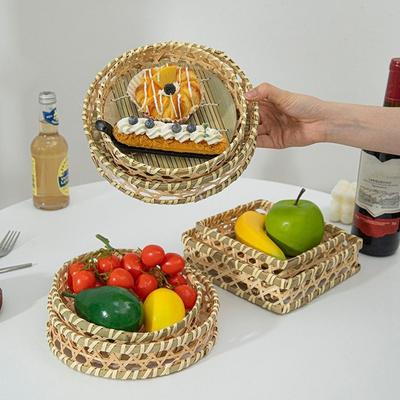 Овощная Корзина для Фруктов из Бамбука Настольное Украшение Корзина для Покупок Плетеная Корзина Хранение Хлеба Фруктов Декор Тарелка для Выпечки