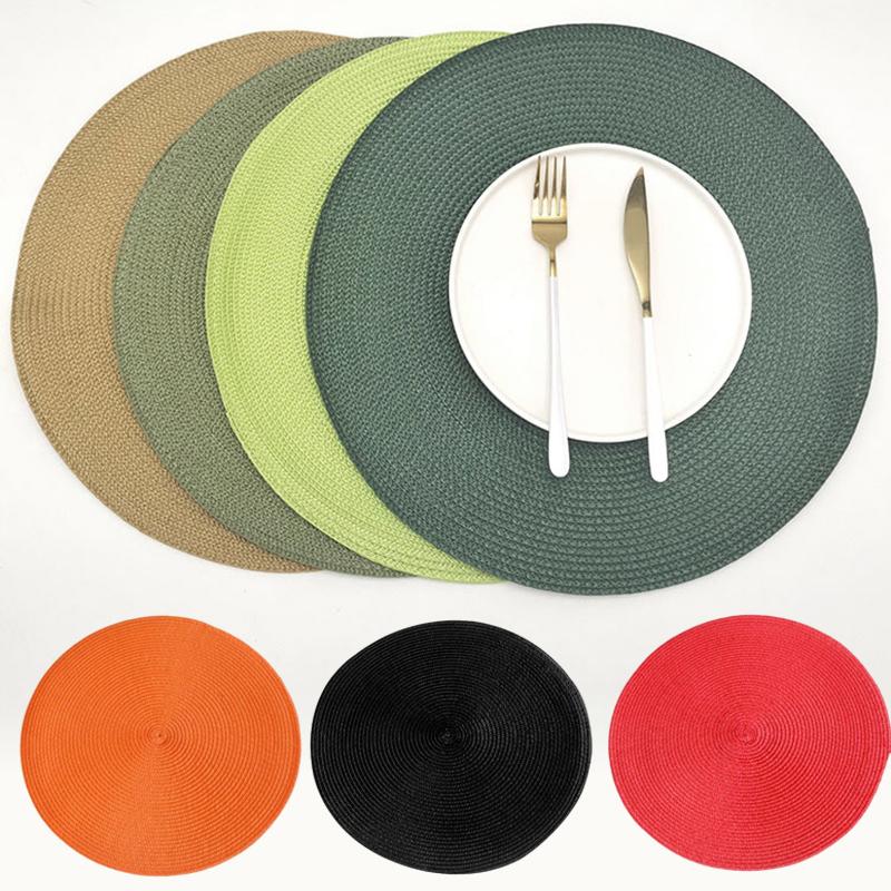 Round Placemats For Dining Table Coaster Heat-Resistant Placemats Stain Resistant Anti-Skid Washable Cotton Woven Tableware Mat