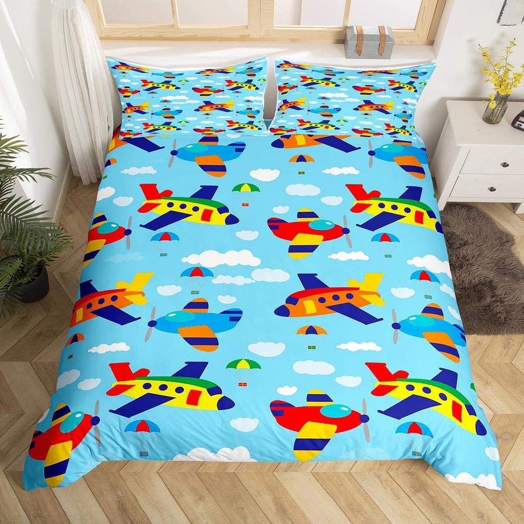 Детский пододеяльник на тему полета на самолете, большой набор из 3 предметов, подходит для детей и подростков, постельное белье, украшение комнаты, подарок, супермягкий
