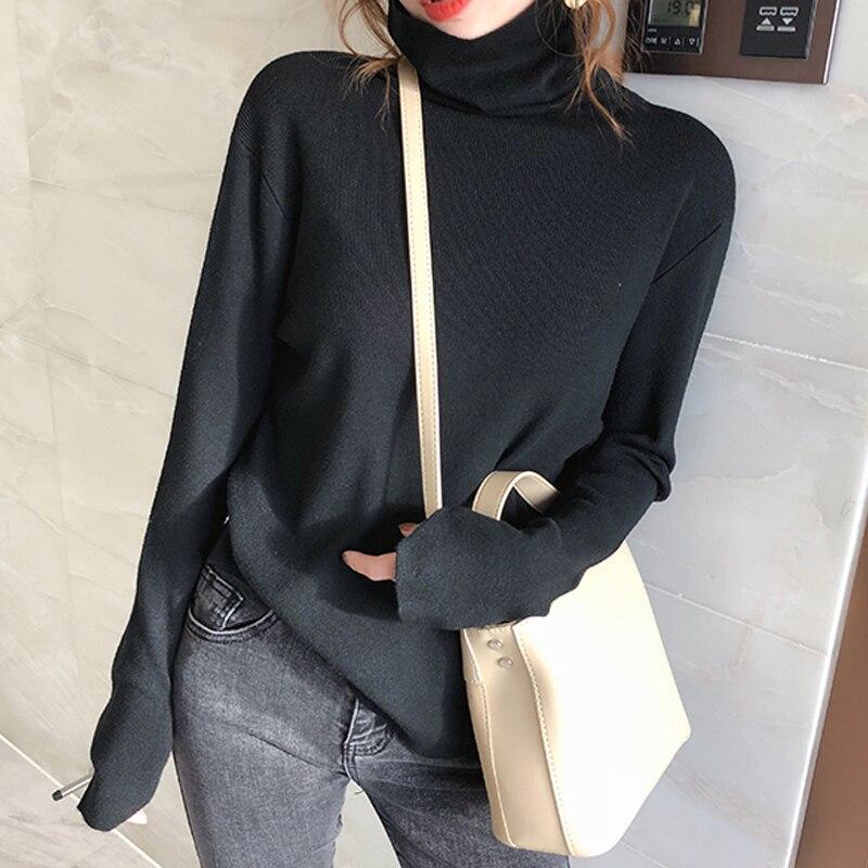 Осенне-зимняя модная женская узкая эластичная повседневная водолазка с длинным рукавом, свитер, женские трикотажные рубашки, пуловер
