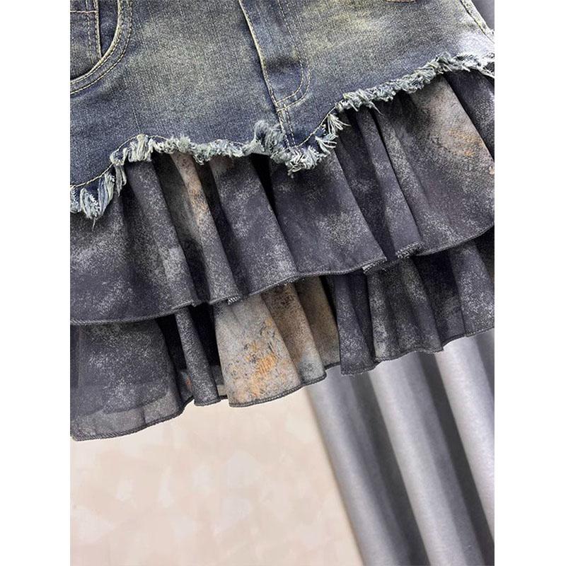 Spliced Denim Skirt for Women New Age-reducing Versatile and Fashionable High-waisted Slimming A-line Short Skirt Trendy