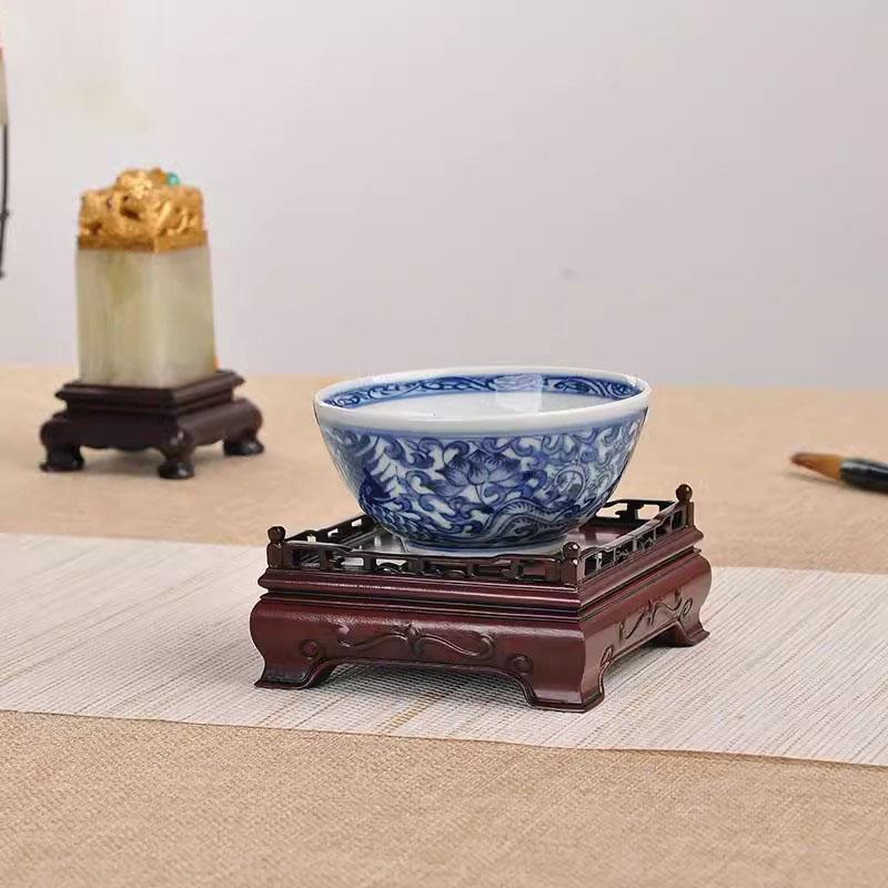 Red Wood Carving Handicraft Seal Decoration Base, Solid Wood Square Stone, Flower Pot, Tea Pot Base