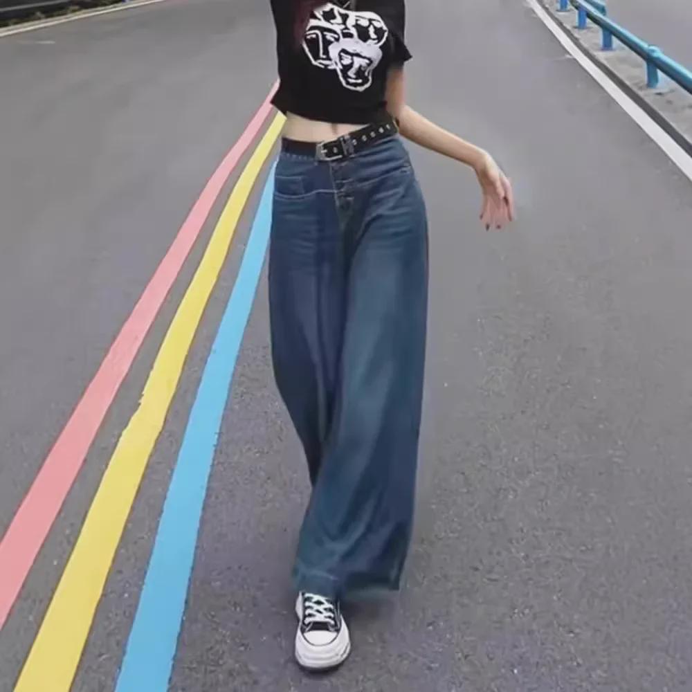 Женские узкие джинсы с высокой талией и широкими штанинами 2024 года