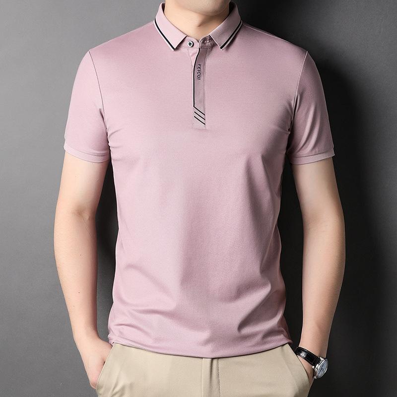 Летняя новая мужская футболка с короткими рукавами, мужская молодежная футболка с лацканами из шелка Mulberry, модная повседневная футболка с короткими рукавами