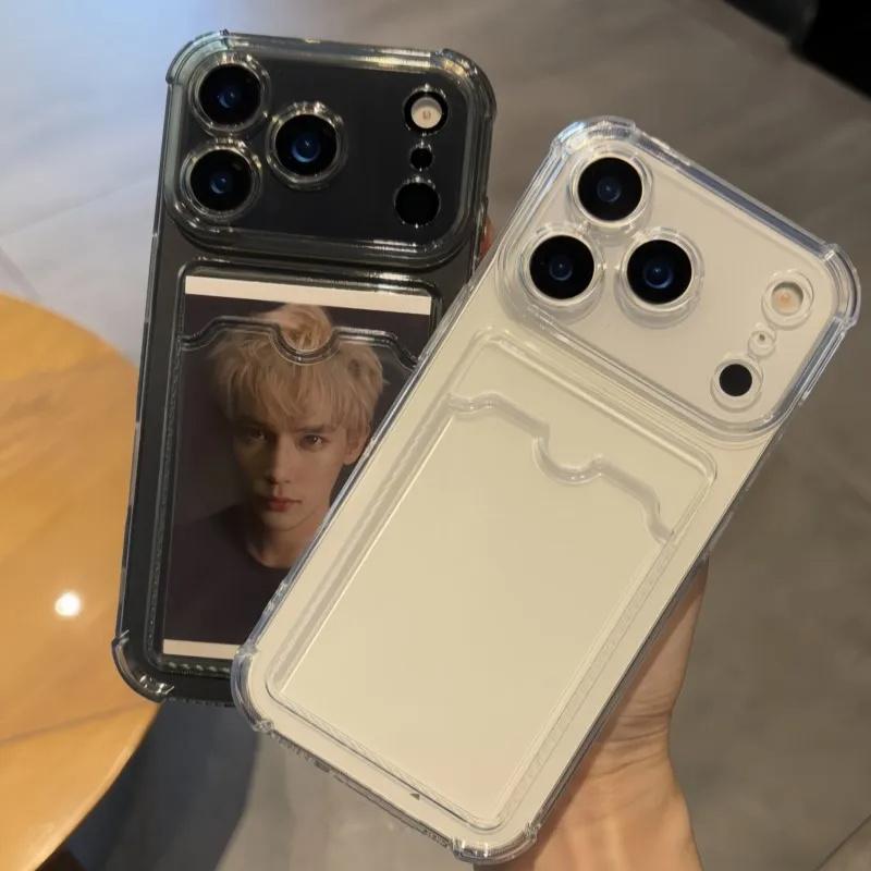 Ударопрочный Чехол-Карман с Отсеком для Карт Для iPhone 17 13 12 11 Pro Max 17 Air Прозрачные Чехлы Для iPhone 16 15 14 Plus Обложка