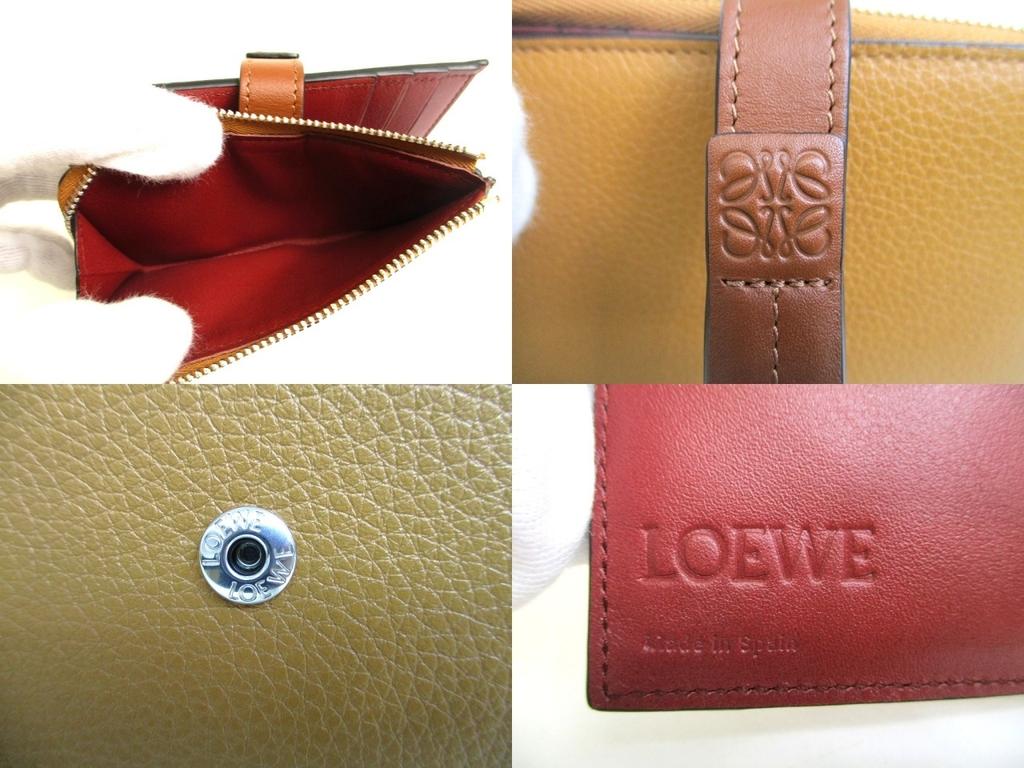 Authentic LOEWE Light Camel Pecan Color Leather Bifold Wallet Compact Wallet #a931  Refurbished
