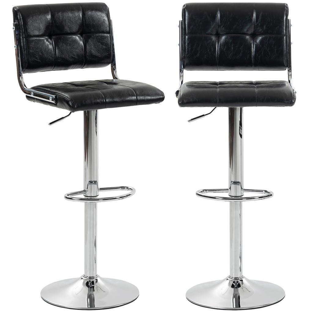 Bar Stools Modern PU Leather Adjustable Breakfast Bar Stools Backrest Set of 2 Black