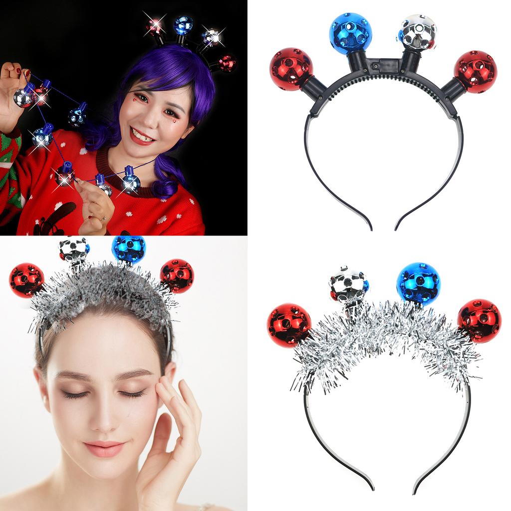 Fashion Adult Kids Glowing Disco Ball&Tinsels Shape Hair Hoop LED Hairband Stage Christmas Party Women Styling Headband