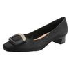 Thick heel light mouth single shoes 2025 new spring and autumn low heels French soft leather square head not tired feet high heels women's black
