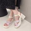 Coarse Heel Roman Word Sandals Women's 2025 New Summer Fashion Casual Women's Shoes Waterproof Table Wedge Heel High Heels