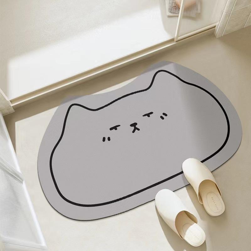 2pcs Diatom Mud Style Floor Mat Special-shaped Cartoon Cat Floor Mat Entrance Door Mat